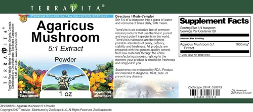 Vista 3 de Terravita Agaricus Mushroom 5:1 Polvo (1 oz, ZIN: 520873)