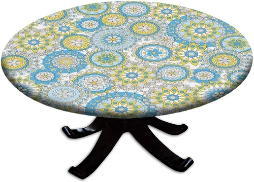 Vista 13 de Mantel redondo ajustable a cuadros, borde elástico, impermeable, para fiestas en interiores y exteriores, con patrón de lunares, a prueba
