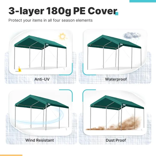 Vista 4 de ADVANCE OUTDOOR - Cobertura portátil resistente ajustable de 10 x 15 pies para auto, toldo para garaje, bote, refugio para fiesta, altura ajustable
