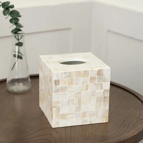 Vista 5 de CLAYNIX Funda para Caja de Paños - Soporte para Caja de Paños con Incrustación de Mosaico de Nácar Madre Perla - Funda para Caja de Paños Cuadrada