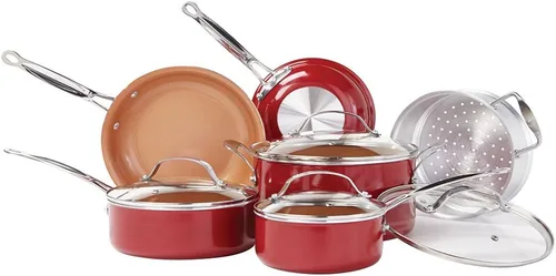 Juego de utensilios de cocina de 10 piezas de cerámica de cobre rojo de Bulbhead, antiadherente y resistente al calor para horno hasta 500 grados,