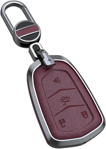Vista 8 de ontto Funda de cuero de 4 botones compatible con Cadillac Smart Remote Key Shell Metal Key Case para SRX XT4 XT5 XT6 CTS CT6 ATS XTS Accesorios Negro