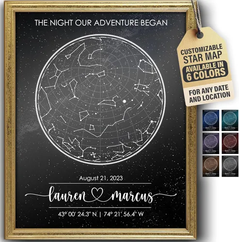 Vista 41 de Impresión artística personalizada de mapa de estrellas, totalmente personalizada (tus detalles, tamaño, color, marco), regalo para el día