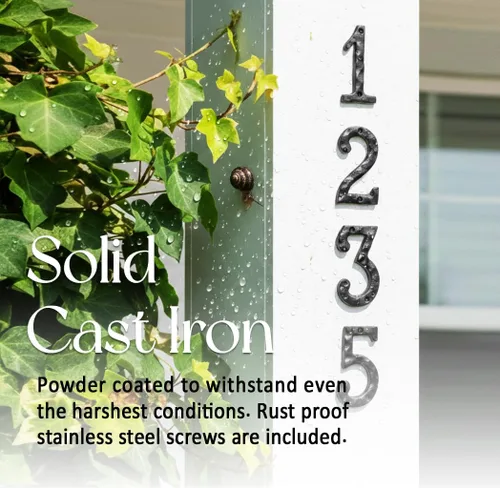 Vista 3 de NACH JS-RN4-0 números rústicos de casa de hierro fundido, 4 pulgadas, negro