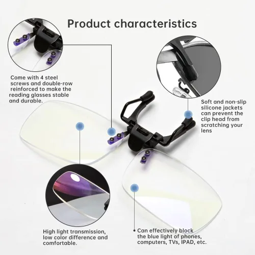 Vista 5 de Gafas de lectura con clip y abatibles, lupa, con bloqueo de luz azul, lupa, lentes para lectores unisex (transparente, 3.0)