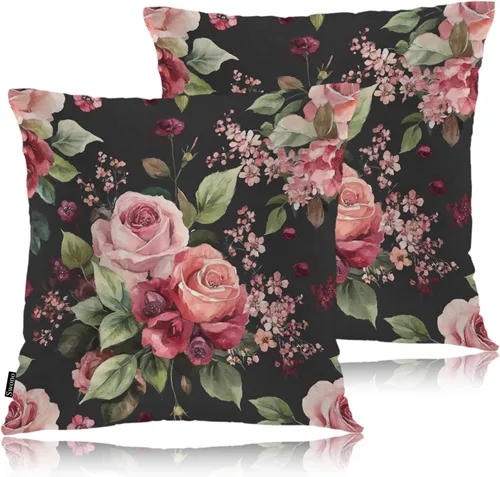 Vista 16 de Swono Juego de 2 fundas de almohada decorativas con flores de hiedra, fundas de almohada de flores abstractas con flores de granja para sofá, cama