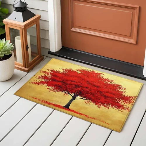 Vista 5 de 2x3 Door Mat, Red Tree Non-Skid Rubber Backing Large Rectangle Rugs - Living Room Bedroom Home Office, Autumn Leaves Retro Watercolor Botanical
