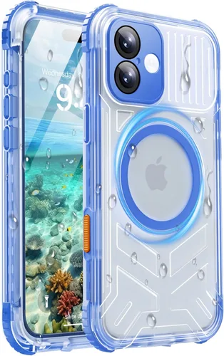 Vista 9 de Funda impermeable para iPhone 15 con Magsafe, protector de pantalla, cordón, IP68 militar de cuerpo completo a prueba de golpes, para deportes