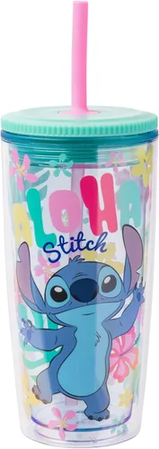 Vista 23 de Silver Buffalo Disney Lilo y Stitch Saludos desde Hawái con Scrump, Vaso de doble pared con forma de piña, 473 ml (16 oz)