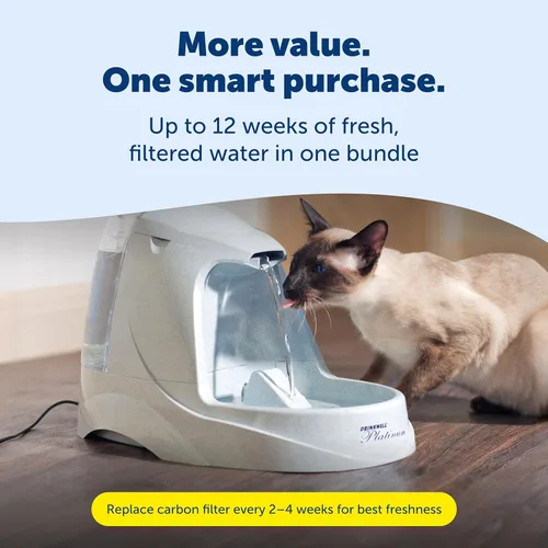 Vista 6 de PetSafe Drinkwell Platinum Cat Water Fountain - Pet Fountain for All Pet Sizes, Encourages More Drinking, Includes Extra 3-Pack Replacement Carbon