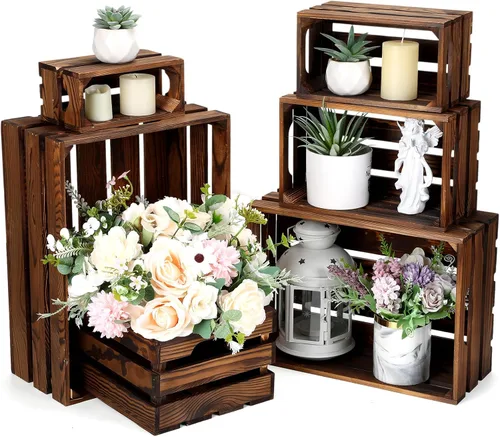 Vista 8 de CroBlissful 6 cajas decorativas de madera para exhibición de almacenamiento, cajas de anidación rústicas con asa, cajas de almacenamiento de madera