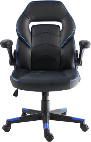 Vista 3 de SpawnSafe - Silla para videojuegos, altura ajustable, reposabrazos abatibles, giro de 360°, negro/azul