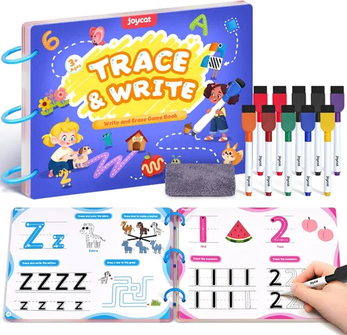 JoyCat Actividades de Aprendizaje Preescolar 48 Páginas Reutilizables, Práctica de Escritura a Mano para Niños Pequeños, Libros de Trabajo de