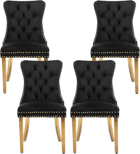 Vista 88 de Rhomtree Silla de comedor copetuda moderna de terciopelo para comedor, sillas de comedor tapizadas con diseño de remache de clavo, anillo trasero