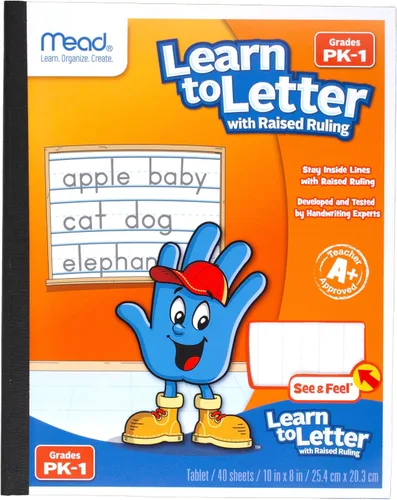 Vista 6 de Mead Tableta de escritura para aprender letras, bloc de práctica de escritura a mano PK-1, 10 x 8 pulgadas, regla elevada sólida y punteada, 40