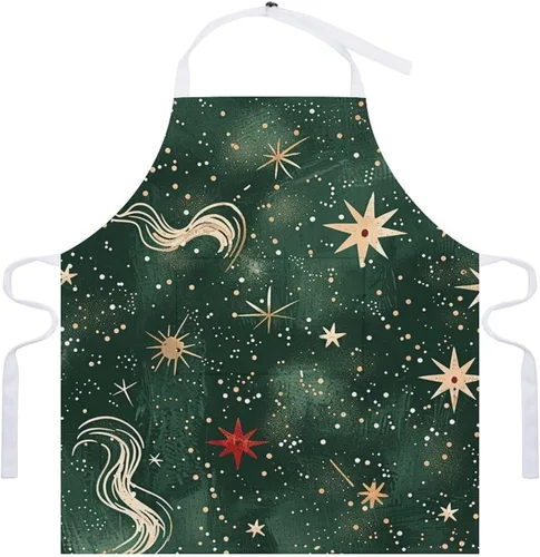Vista 7 de MUSM Apron for Adults - 27.6 X 31.5 Inch, Heavy-Duty Polyester Aprons with Two Large Pockets, Waterproof Gold And White Stars Kitchen Apron for