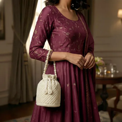Vista 2 de Aheli Bags Gift for Women Evening Bag Clutch Ethnic Bride Purse with Drawstring
