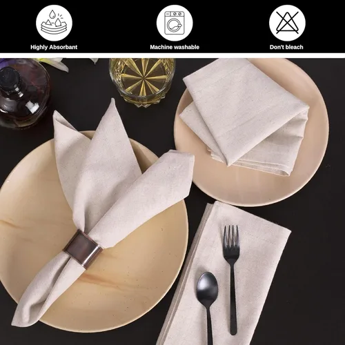 Vista 5 de Bedding Craft Juego de 12 servilletas de cena de tela de lino de linaza y algodón - 18x18 pulgadas, naturales con dobladillo, de tela reutilizable