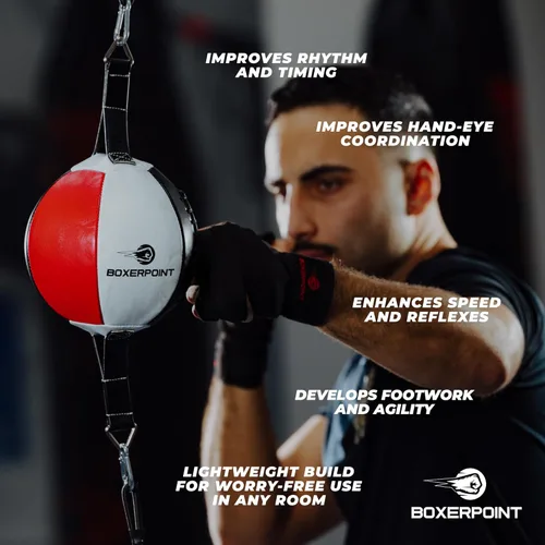 Vista 5 de Bolsa Boxerpoint para Boxeo - Bolsas de Boxeo Premium - Cuero PU Duradero y Cordones Ajustables Bolsa de Boxeo de Doble Extremo, Bolsas de Velocidad