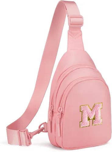 Vista 27 de Viverte Pequeña bolsa con inicial para niñas y mujeres, bonita cangurera cruzada de regalo