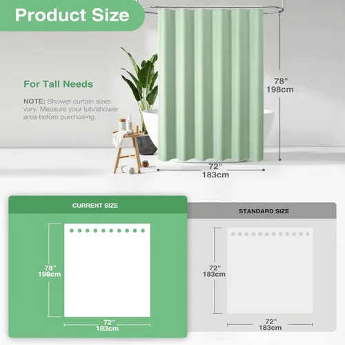 Vista 520 de Cortina de ducha de tela Dynamene verde oscuro - Cortinas de baño de tela de nido de abeja texturizadas resistentes, juego de cortinas de baño