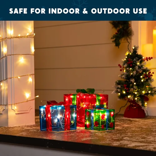 Vista 2 de JOIEDOMI Juego de 3 cajas de regalo iluminadas de Navidad, decoraciones del día de San Valentín, cajas de regalo preiluminadas con estrellas