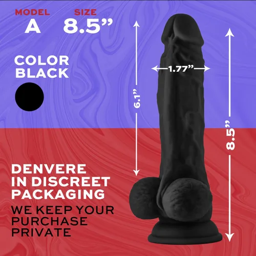 Vista 4 de Shaft Modelo A - Consolador de silicona de doble densidad de 8.5 pulgadas con bolas, negro, realista con forma de pene recto, base de ventosa