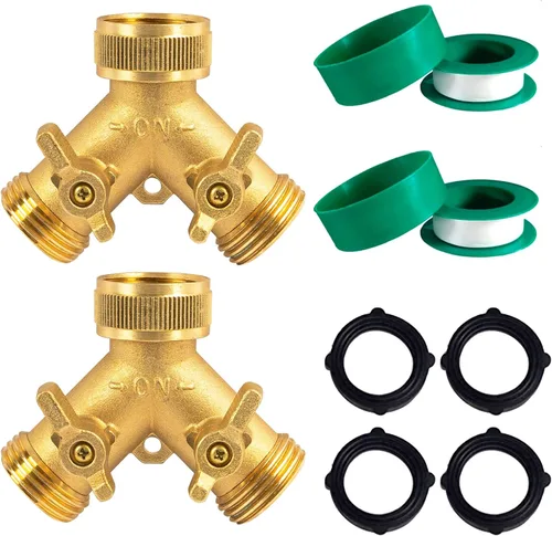 Vista 9 de Hourleey Divisor de manguera de jardín de latón (4 vías), conector de manguera de latón sólido de 3/4", adaptador de grifo de manguera de 4 válvulas