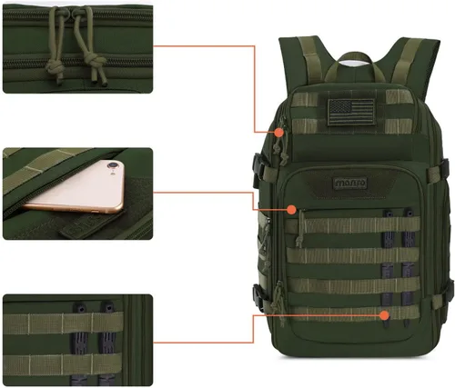 Vista 5 de MOSISO Mochila táctica 30L, mochila militar de 3 días de asalto Molle, Verde, talla única