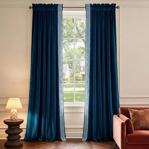 Vista 150 de NICETOWN - Cortinas de terciopelo bordadas con bolsillo para barra, 2 1 - Bordado - Marrón