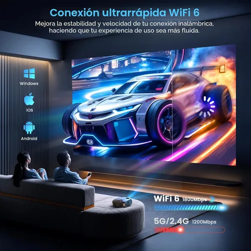 Vista 4 de [Compatible con Netflix/alto brillo] Proyector inteligente con WiFi 6 y Bluetooth 5.3, proyector de películas para exteriores 4K con Prime