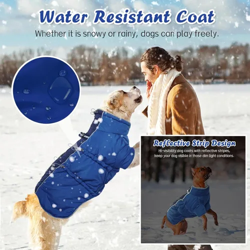 Vista 5 de Chaqueta para perro, abrigos para perros pequeños para invierno, impermeable, forro polar, ropa cálida reflectante para cachorros, abrigo de perro