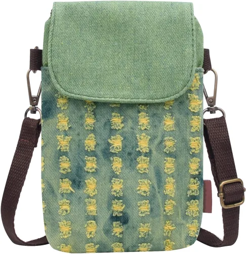 WITERY Monedero pequeño de lona para teléfono celular, hecho a mano, lindo bolso cruzado para teléfono con correa ajustable para el hombro Agujero