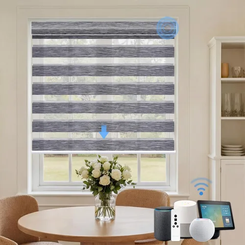 Vista 34 de Persianas motorizadas cebra, persianas opacas automáticas del 85 % para ventanas de interior, funcionan con HomeKit, Alexa, Google Home, persianas