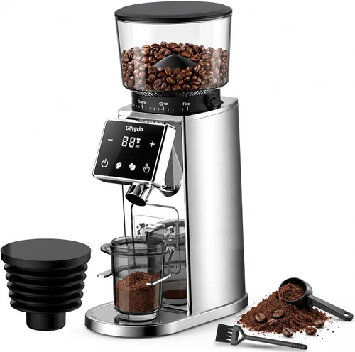 Molinillo de café eléctrico, rebabas cónicas de acero inoxidable con 35 ajustes de molienda, dosificación temporizada de 0.1 s, fuelle de limpieza