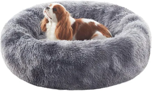Vista 18 de Cama para perros pequeños con forma de dona de 23 pulgadas – Cama redonda calmante lavable para cachorros con funda extraíble, cama de felpa
