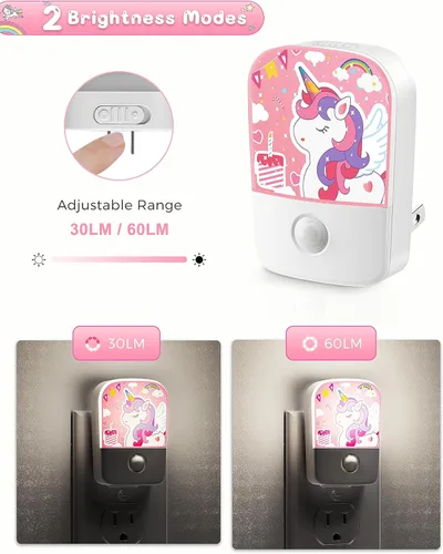 Vista 3 de LOHAS - Paquete de 2 bonitas luces nocturnas enchufables a la pared, sensor de luz del atardecer al amanecer, brillo ajustable de 30/60 lúmenes, luz