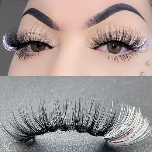 Vista 7 de Miss Kiss 1 par de pestañas rusas rizadas en D con color rosa, pestañas de ojo rizado suave, pestañas postizas esponjosas de hada, pestañas postizas