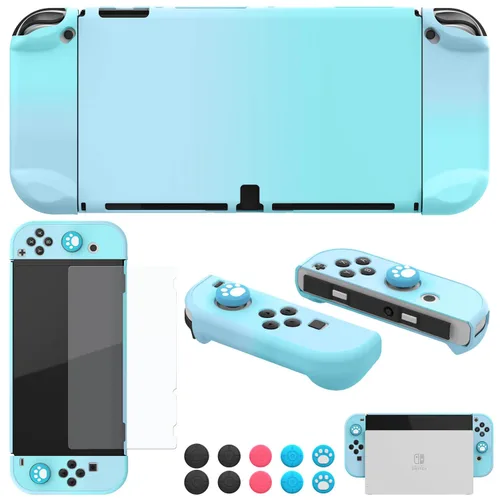 COMCOOL Dockable Case for Nintendo Switch Oled - [9 FT Military Grade Drop Protection] [with Tempered Glass Screen Protector and Thumb Grips]