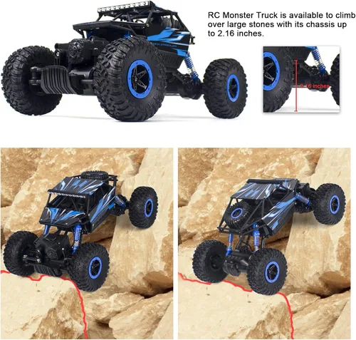 Vista 5 de Coche de control remoto Rock Crawler de Cheerwing, escala 1:18, control remoto 2.4 Ghz, camión monstruo, 4X4 todoterreno, Azul