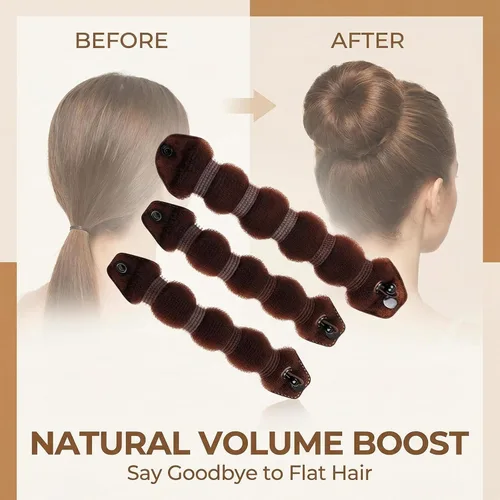 Vista 6 de 3 piezas de anillo mágico para peinar el cabello, con clip de moño, para mujeres y niñas (1 L+2 S) (marrón)