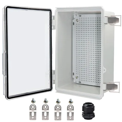 Vista 8 de Caja eléctrica impermeable, caja de conexiones IP67, pestillo de acero inoxidable, cubierta transparente con bisagras, carcasa para proyectos