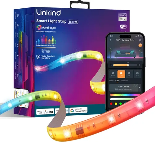 Vista 10 de Linkind - Tira de luces LED RGB de 10 pies, tira de luz inteligente que funciona con Alexa y Google Home, luces LED de cambio de color segmentadas