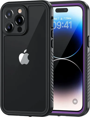 Vista 33 de Lanhiem Funda para iPhone 14, impermeable IP68 a prueba de polvo con protector de pantalla integrado, resistente a prueba de golpes de cuerpo Negro