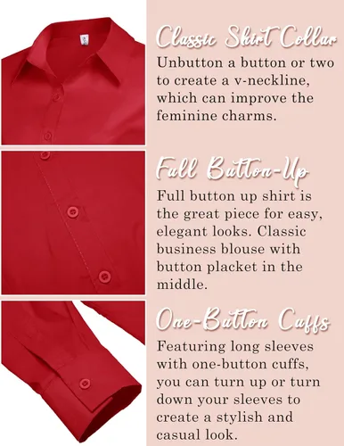 Vista 5 de HOTOUCH Womens Stretch Basic Button Down Shirt Long Sleeve Slim Fit Dress Shirts Solid Work Office Blouses Top