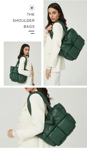 Vista 6 de Bolsa de mano acolchada grande para invierno, suave, acolchada, para hombro, de lujo, a la moda, para mujer