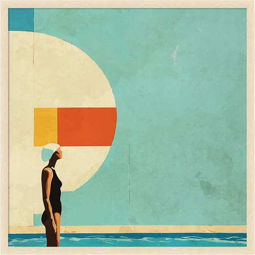 Vista 10 de Amanti Art Framed Wall Art Print 21x21 Mid Century Pool by Layla Oz, Abstract Wall Art, Mid Century Modern Decor, Medium Poster Painting Artwork for