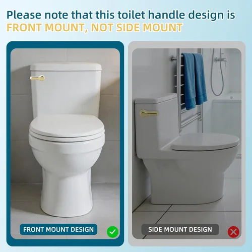 Vista 4 de Kit de Reemplazo de Mango de Inodoro de Metal Hygie Rinse, Montaje Universal Frontal, Palanca de Inodoro Pulida en Oro con Cadena de Aleta de Acero