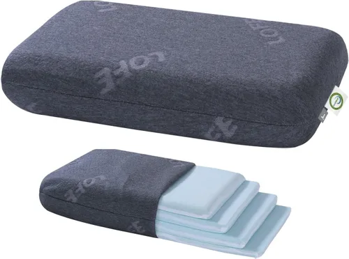 Vista 10 de Almohada ajustable de espuma viscoelástica fina – 4 alturas de 1.2 a 4.8 pulgadas, almohada cervical para aliviar el dolor de cuello, almohada