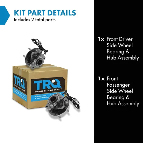 Vista 2 de TRQ Conjunto de rodamiento y cubo de rueda delantera de 2 piezas compatible con Chevrolet Trailblazer 02-09, Trailblazer EXT 02-06, GMC Envoy 02-09